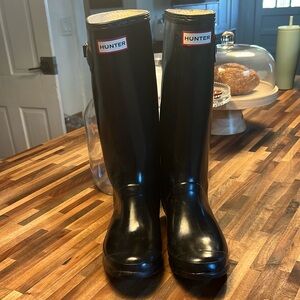 Hunter Black Tall Rain Boots with Buckle